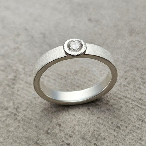 Brushed Sterling Silver Band w/Swarovski CZ
