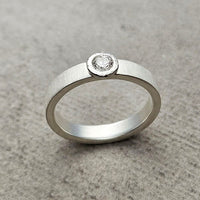 Brushed Sterling Silver Band w/Swarovski CZ