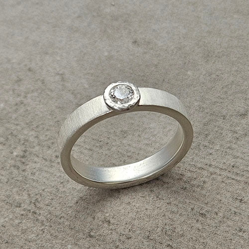 Brushed Sterling Silver Band w/Swarovski CZ