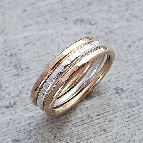 2 14k Gold Fill & 1 Fine Silver Stacking Rings