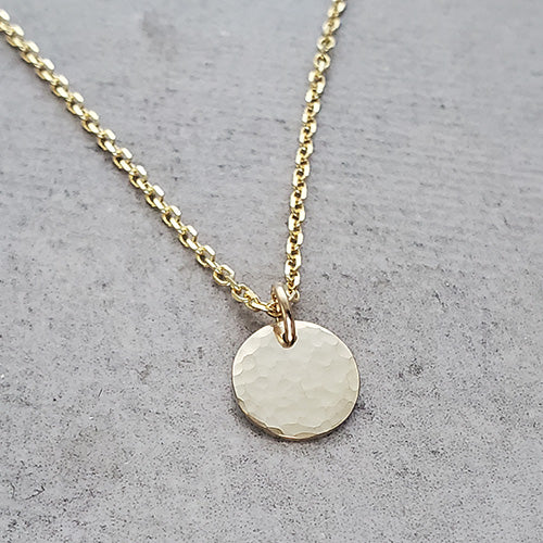 Solid 14k Gold Hammered Disk Necklace