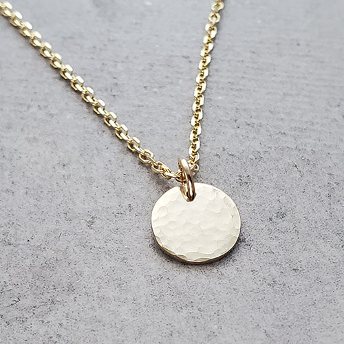 Solid 14k Gold Hammered Disk Necklace