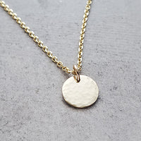 Solid 14k Gold Hammered Disk Necklace