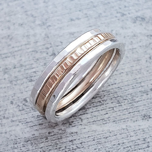 2 Fine Silver & 1 14k Gold Fill Stacking Rings