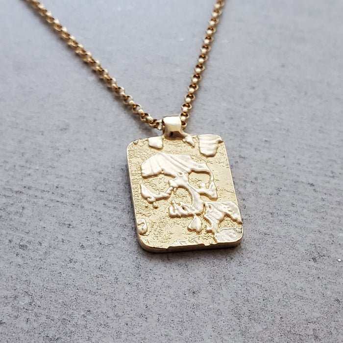 Catacombs Skull 14k Gold Rectangle Necklace